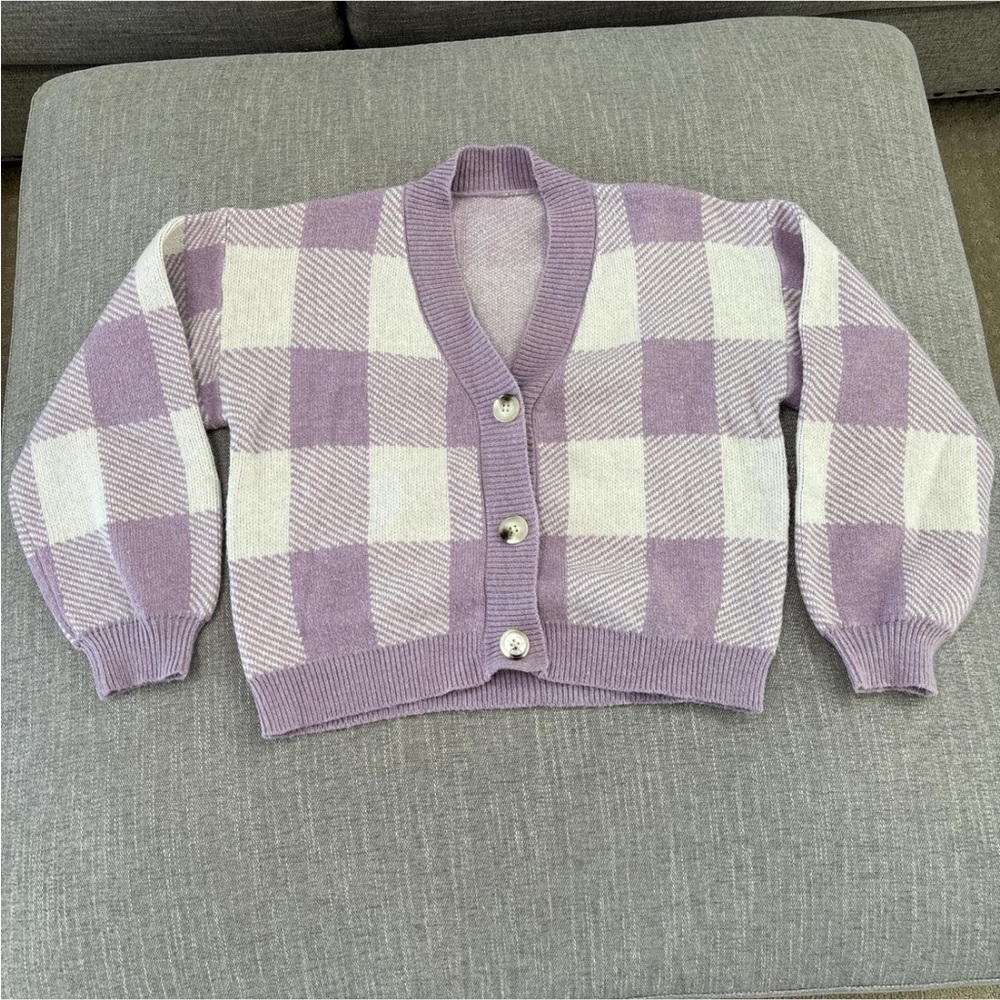Plaid Purple and White Women's Cardigan